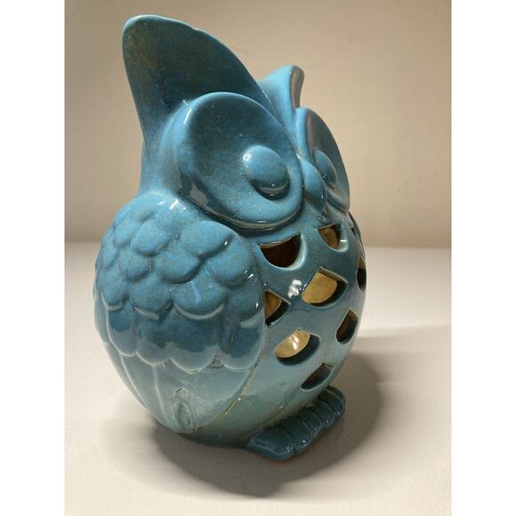 Green Ceramic Owl Tea Light Candle Holder - Picture 5 of 6